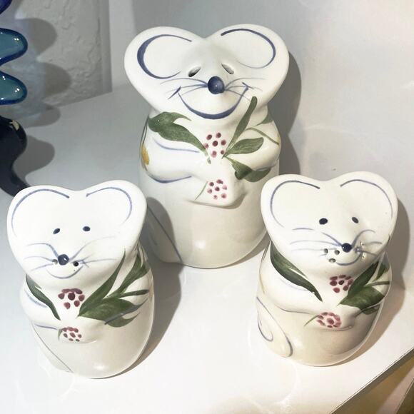 N.S. Gustin Floral Mouse Parmasan Matching Salt & Pepper Shaker Set Vintage - Picture 11 of 11